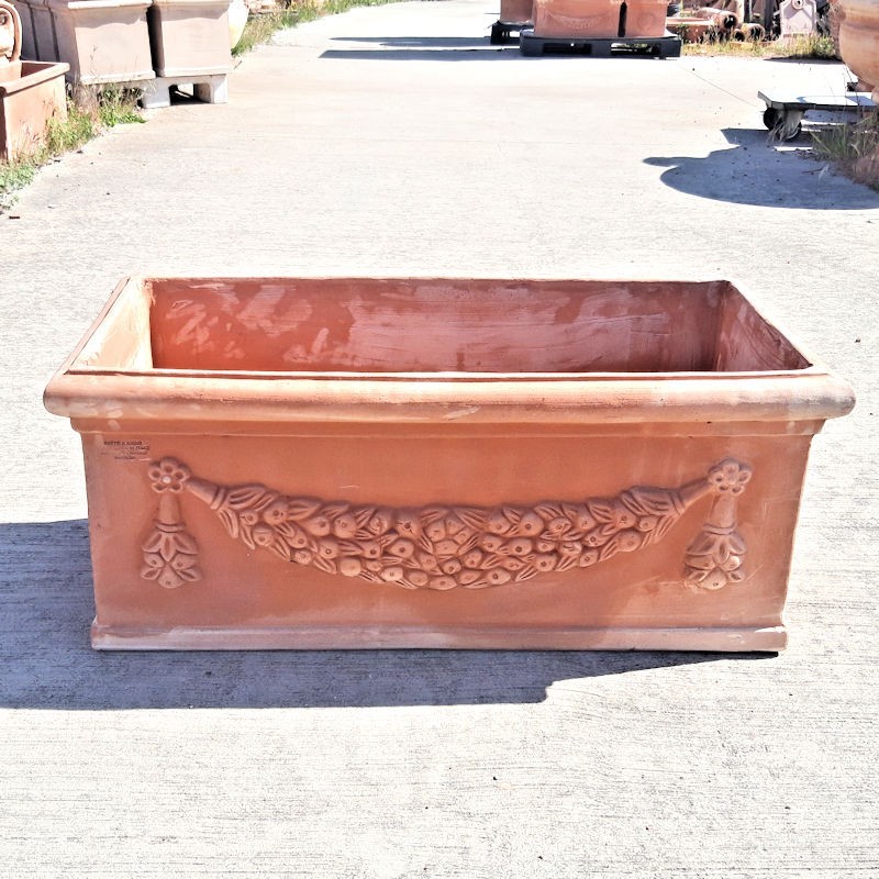 Vaso quadrato terracotta festone lavorato a mano