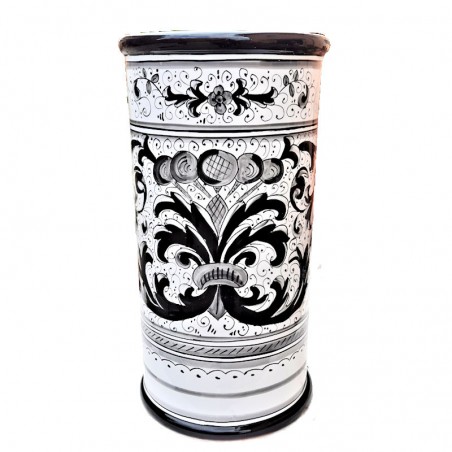 Cylindrical umbrella stand Deruta majolica hand painted rich Deruta black