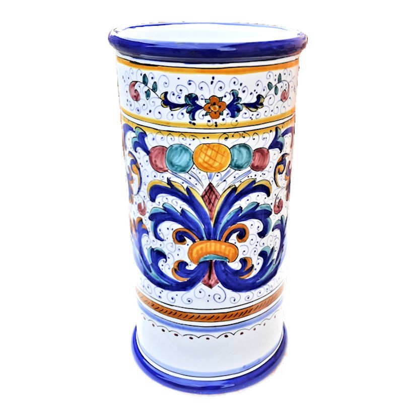 Portaombrelli cilindrico ceramica maiolica Deruta dipinto a mano ricco Deruta blu