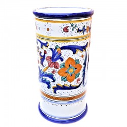 Cylindrical umbrella stand Deruta majolica hand painted rich Deruta blue