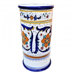 Cylindrical umbrella stand Deruta majolica hand painted rich Deruta blue