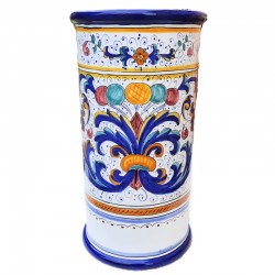 Cylindrical umbrella stand Deruta majolica hand painted rich Deruta blue