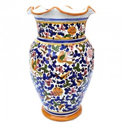 Scalloped edge umbrella stand Deruta ceramic majolica hand painted colored arabesque