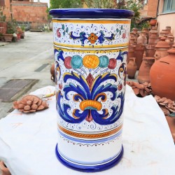 Cylindrical umbrella stand Deruta majolica hand painted rich Deruta blue