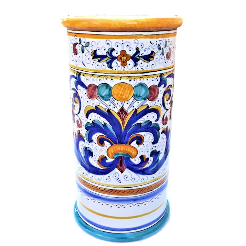 Cylindrical umbrella stand Deruta majolica ceramic hand painted rich Deruta yellow