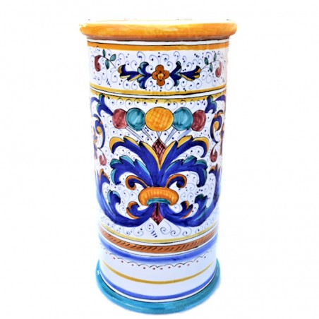 Cylindrical umbrella stand Deruta majolica ceramic hand painted rich Deruta yellow