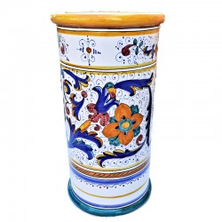 Cylindrical umbrella stand Deruta majolica ceramic hand painted rich Deruta yellow