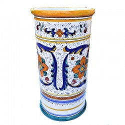 Cylindrical umbrella stand Deruta majolica ceramic hand painted rich Deruta yellow