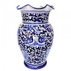 Scalloped edge umbrella stand Deruta ceramic majolica hand painted blue arabesque