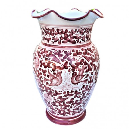 Scalloped edge umbrella stand Deruta ceramic majolica hand painted red arabesque