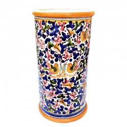 Cylindrical umbrella stand Deruta majolica ceramic hand painted colored arabesque