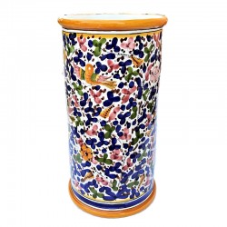 Cylindrical umbrella stand Deruta majolica ceramic hand painted colored arabesque