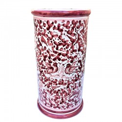 Cylindrical umbrella stand Deruta majolica ceramic hand painted red arabesque