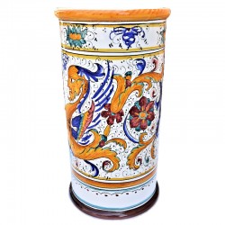 Cylindrical umbrella stand Deruta majolica ceramic hand painted raphaelesque