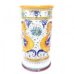 Cylindrical umbrella stand Deruta majolica ceramic hand painted raphaelesque