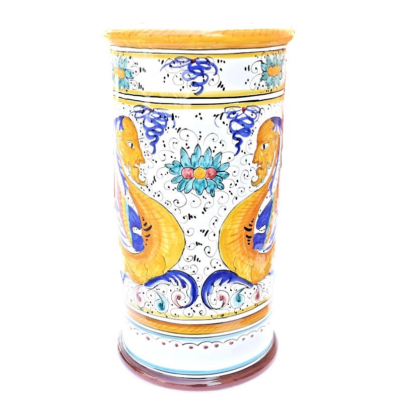 Cylindrical umbrella stand Deruta majolica ceramic hand painted raphaelesque