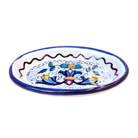 Oval soap dish majolica ceramic Deruta rich Deruta blue