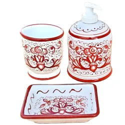 Bathroom set majolica ceramic Deruta rich Deruta red single color 3 PCS