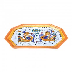 Octagonal tray majolica ceramic Deruta raphaelesque
