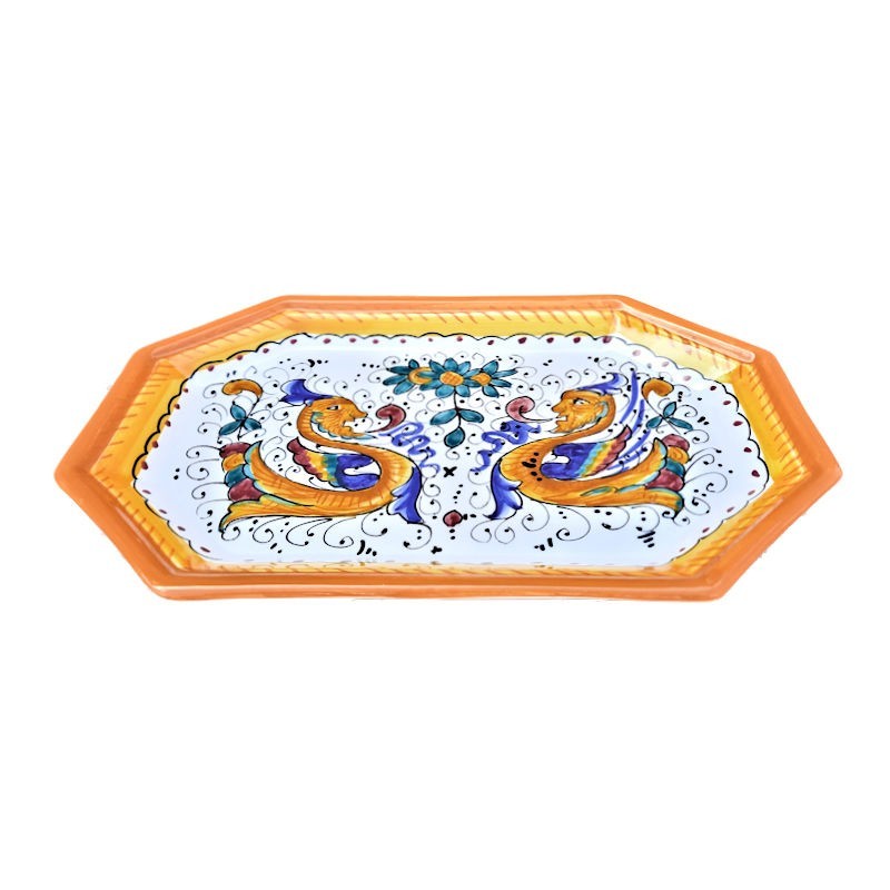 Octagonal tray majolica ceramic Deruta raphaelesque