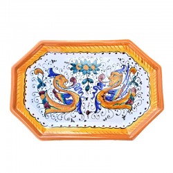 Octagonal tray majolica ceramic Deruta raphaelesque