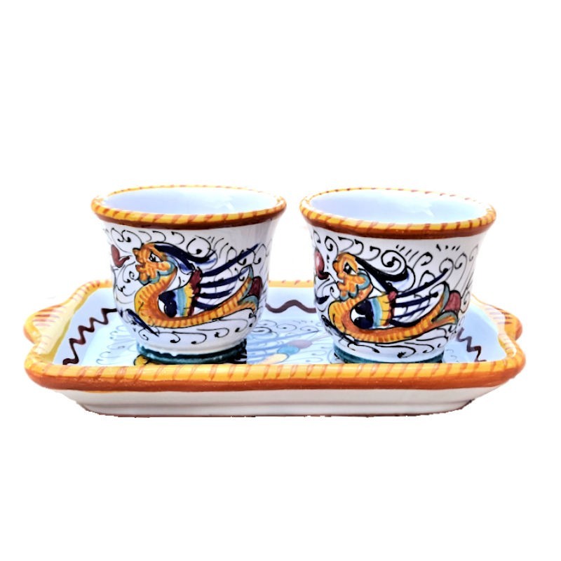 Set caffè ceramica maiolica Deruta raffaellesco 3 pz