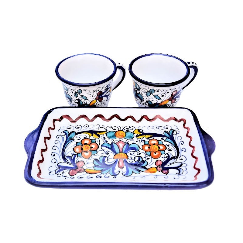 Set caffè ceramica maiolica Deruta ricco Deruta blu 3 pz