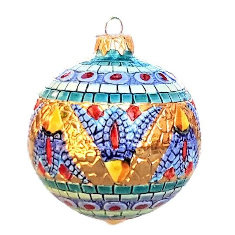 Christmas ornaments ball majolica ceramic Deruta gold decotation yellow