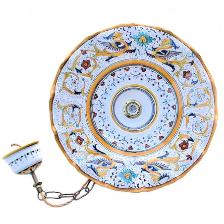 Lampadario smerlato ceramica maiolica Deruta raffaellesco