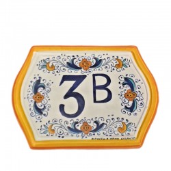 House number ceramic majolica Deruta hand painted yellow edge