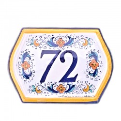 House number ceramic majolica Deruta hand painted blue edge