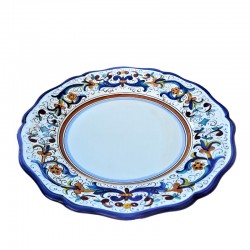 Scalloped table plate majolica ceramic Deruta rich Deruta blue