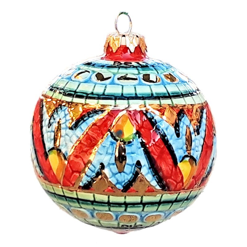 Christmas ornaments ball majolica ceramic Deruta gold decotation red