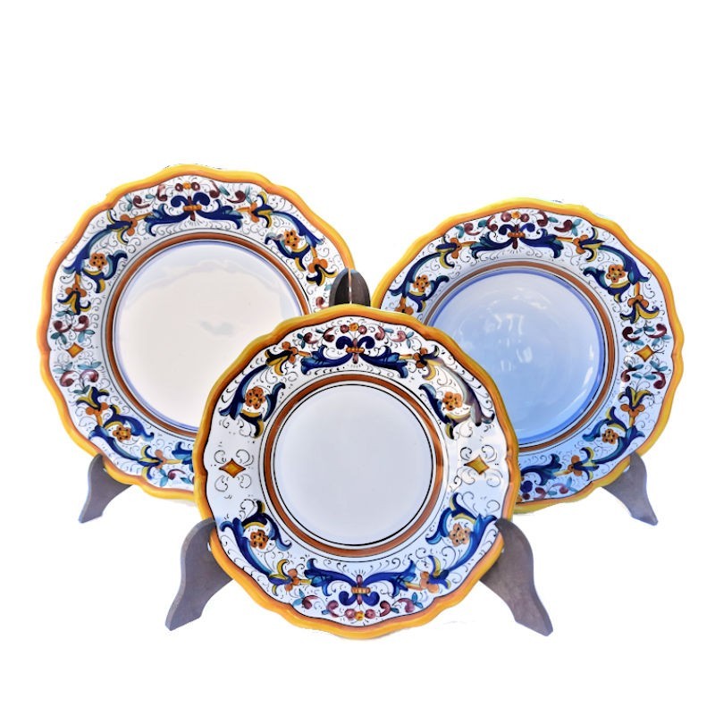 Scalloped table Set 3 PCS ceramic majolica deruta rich Deruta yellow