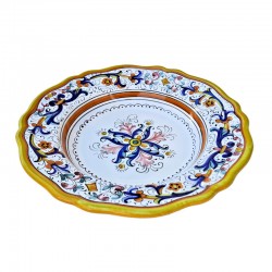 Piatto tavola smerlato ceramica maiolica Deruta ricco Deruta giallo centrino