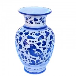 Vaso grande in terracotta colorata blu e decorazione floreale traforata,  fatto a mano (70 cm e 40 cm ø)