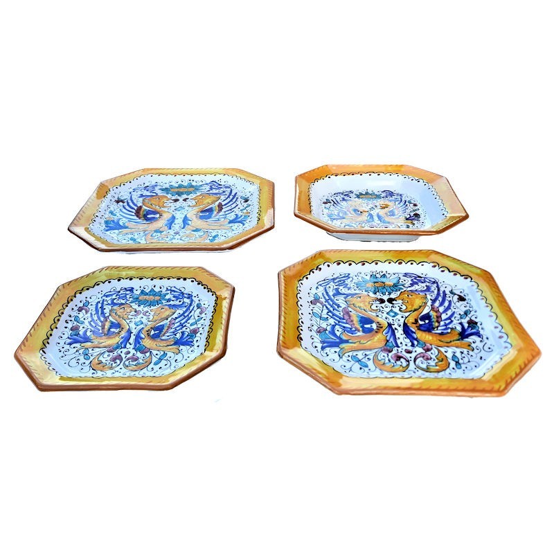 Servizio piatti tavola ottagonali ceramica maiolica Deruta