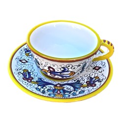 Tea cup with saucer majolica ceramic Deruta rich Deruta yellow