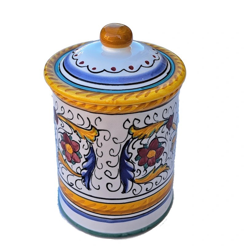 Barattolo porta sale ermetico in ceramica fatto dipinto a mano Deruta