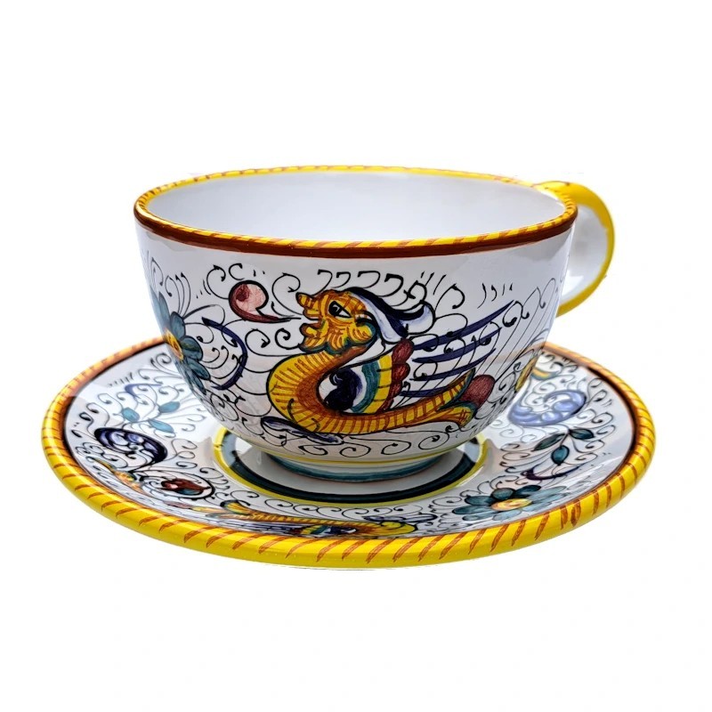 Tazza da colazione con piatto abbinato decorati in Ricco Deruta