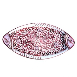 Piatto pesce ovale da portata ceramica maiolica Deruta arabesco rosso