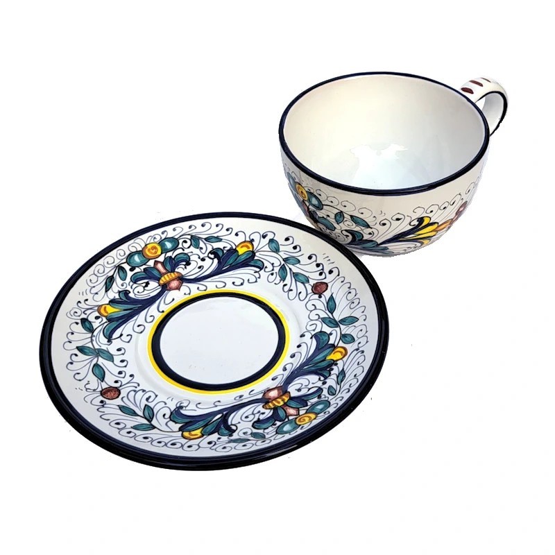 Tazza colazione con piatto ceramica maiolica Deruta ricco Deruta blu