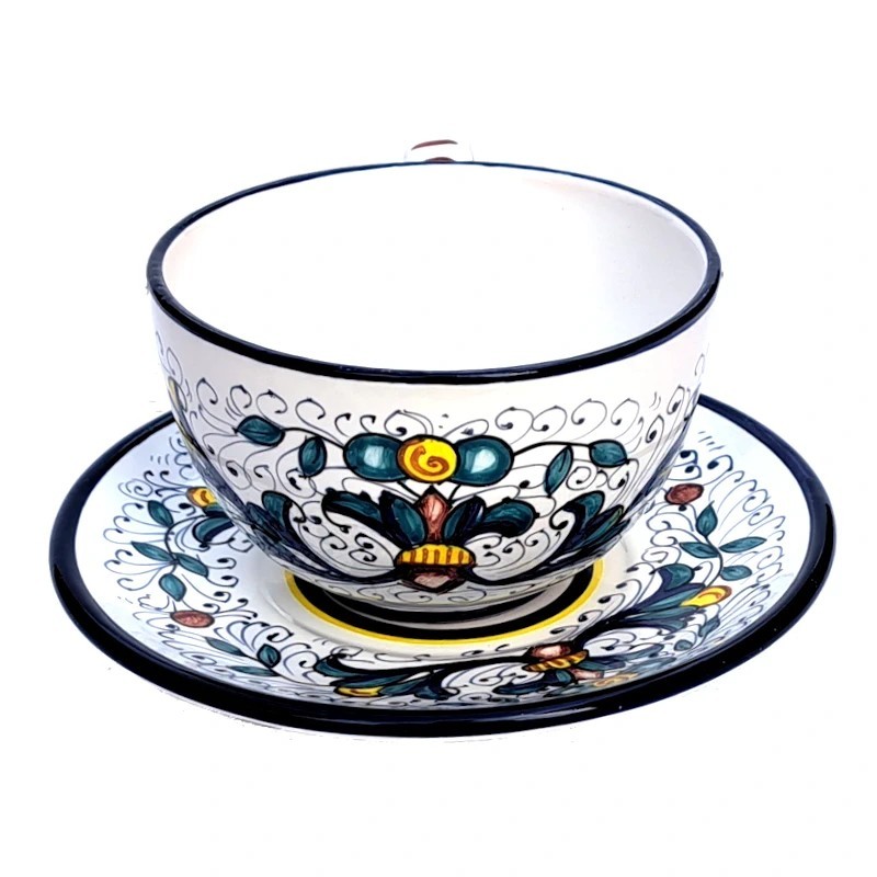 Tazza colazione con piatto ceramica maiolica Deruta ricco Deruta blu