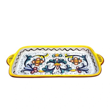 Rectangular tray 28x13 majolica ceramic Deruta rich Deruta yellow