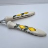 Pair of salad cutlery ceramic steel majolica Deruta lemons