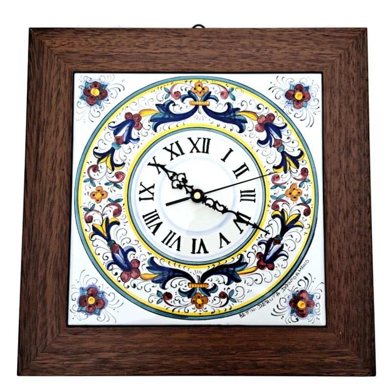 Clock majolica Ceramic Deruta rich Deruta wooden