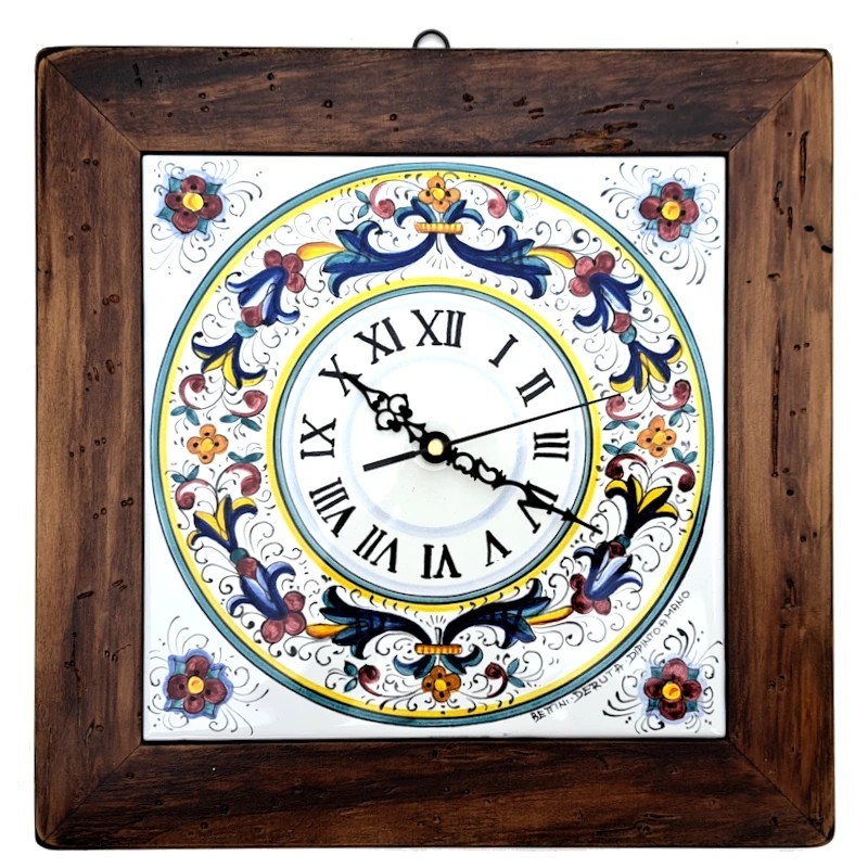 Clock majolica Ceramic Deruta rich Deruta antique wooden