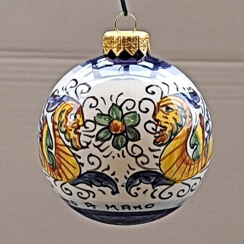 Palla di Natale ceramica maiolica Deruta raffaellesco blu