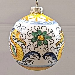 Christmas ornaments ball majolica ceramic Deruta yellow raphaelesque