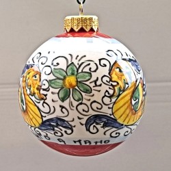 Christmas ornaments ball majolica ceramic Deruta red raphaelesque